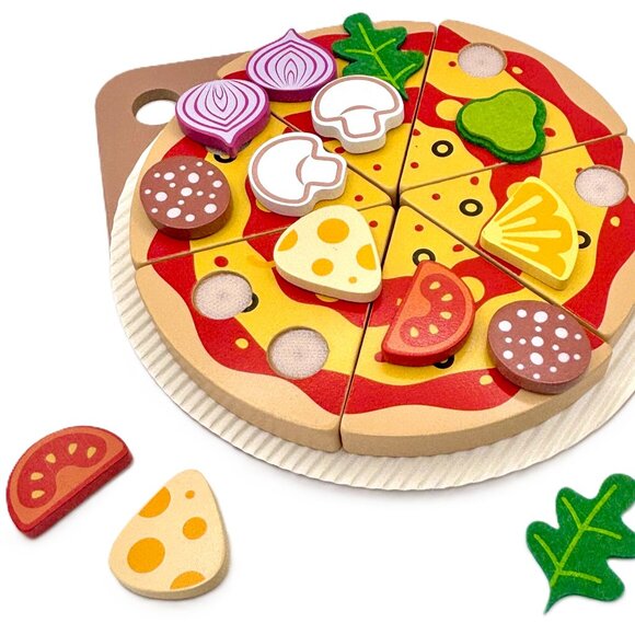 Wood Wooden Make Your Own Pizza Food Playset Restaurant Pretend Role Play New - Picture 3 of 6
